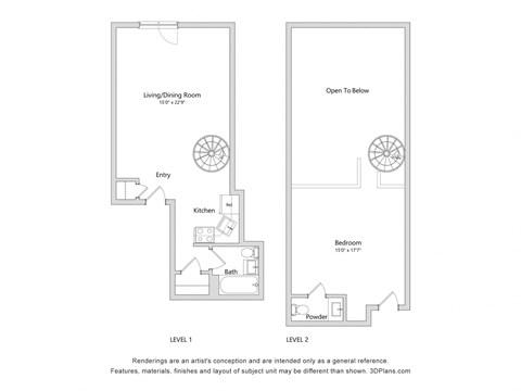 Floor plan for 1 bed, 1 bath, 532 sqft